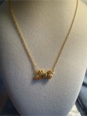 Coach Gold Bow Necklace with Multicolored Stones
